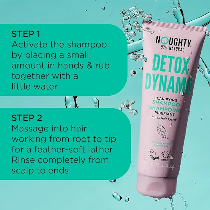 Noughty 97% Natural Detox Dynamo Clarifying Shampoo to Refresh Hair and Remove Residue, Suitable for Every Day Use with Peppermint and Sorrel Leaf, Sulfate Free Vegan Haircare 8.4fl.oz