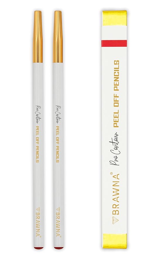 BRAWNA Pro Contour Peel Off Pencil for Eyebrow and Lip Mapping - Set of 2 - Red - PMU Supplies- Lip Blushing Supplies