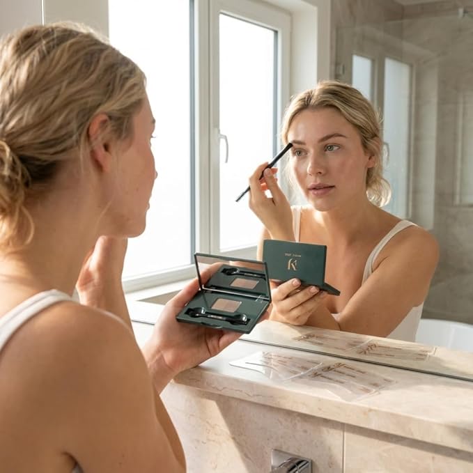 Marie-José Dark Blonde & Light Brown Duo Brow Powder Kit – Waterproof Eyebrow Powder with 6 Reusable Stencils & Dual-Ended Brush, Long-Lasting Natural-Look Brow Makeup for Blondes & Fair Skin Tones