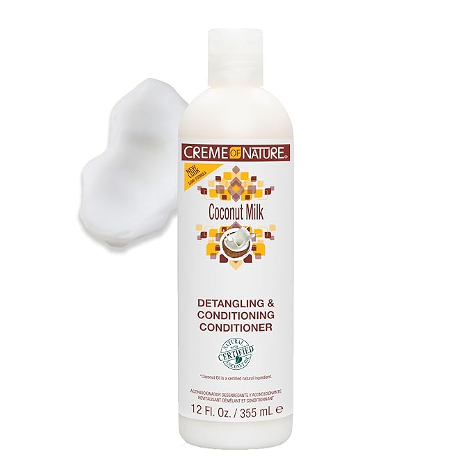 Creme of Nature Coconut Milk Detangling & Conditioning Shampoo with Certified Natural Ingredients, Moisture-Rich, Creamy Cleanser for Soft, Manageable Curly & Textured Hair, 12 oz