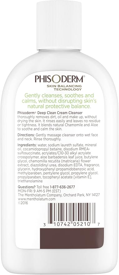Phisoderm Deep Cleaning Cream Cleanser for Normal to Dry Skin 6 (177 ml) alcohol free soap free dermatologist tested facial wash (Packaging May Vary) (5210), 36 Fl Oz (Pack of 6)
