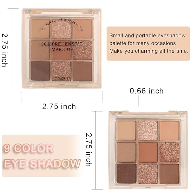 CAKAILA 9 Colors Colorful Eyeshadow Palette Makeup,Rose Gold Brown Nude Matte Shimmer Neutral Eye Shadow Powder Palette,Naturing-Looking Long Lasting Waterproof