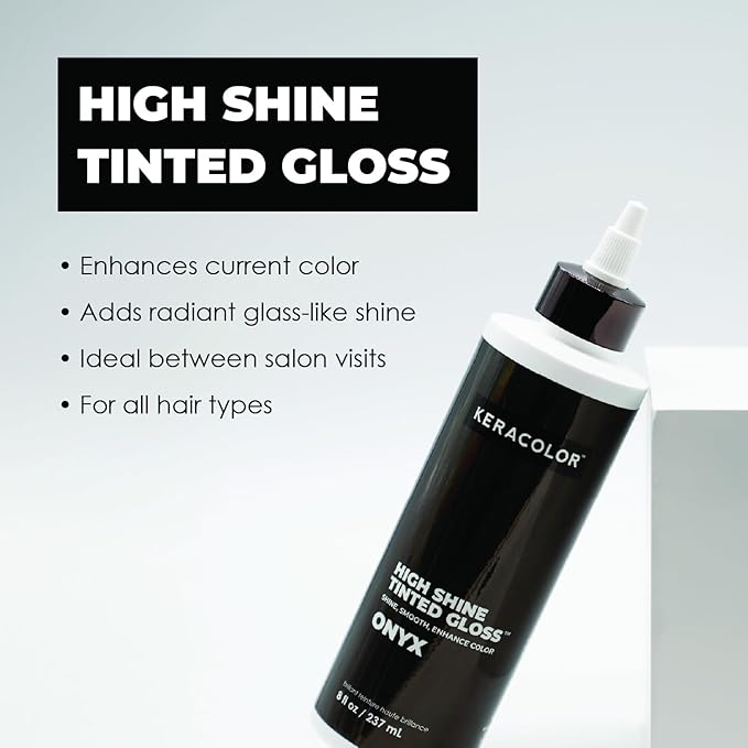 Keracolor High Shine Tinted Hair Gloss, In-Shower Hair Glaze, Sheer Color-Enhancing Glossing Treatment, Onyx, 8 Fl Oz