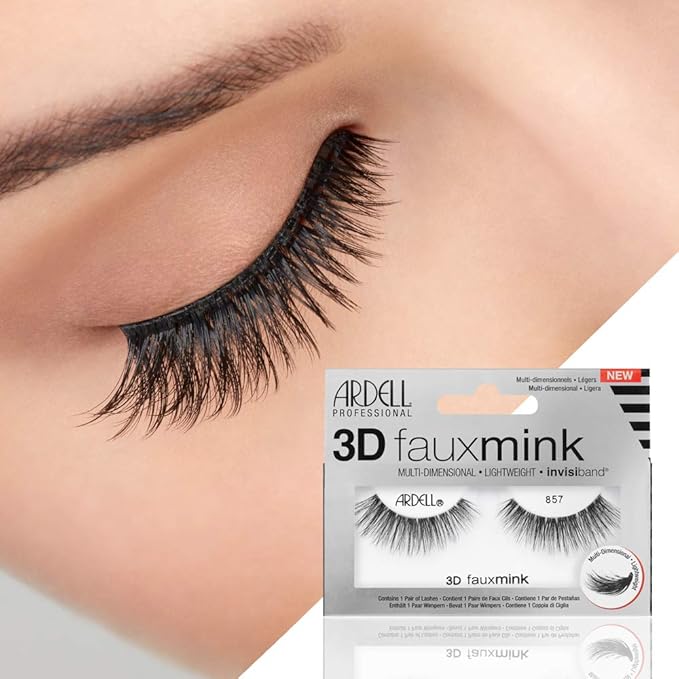 Ardell False Eyelashes 3D Faux Mink Lashes 857 - Ultra-Fluffy Strip Lashes with Invisiband for a Dramatic Eye Look, 4 Pairs