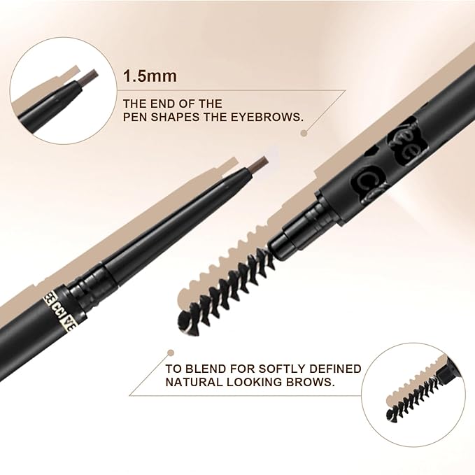 Eyebrow Pencil, Retractable Definer with Dual Brush, Ultra-Fine Tip for Precise Brow Makeup, Waterproof Gel Formula, Natural Hair-Like Strokes, Enhance Beauty (Dark Gray, Ultra)