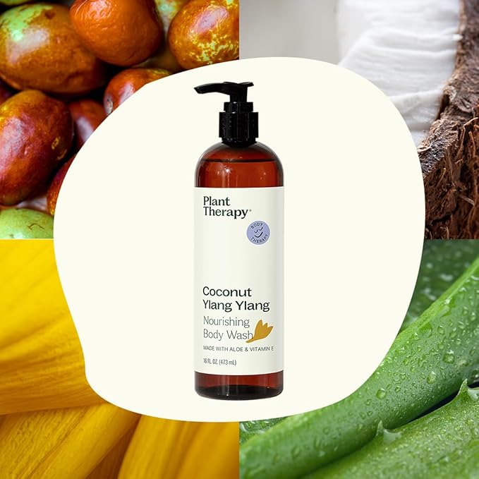 Plant Therapy Coconut Ylang Ylang Natural Body Wash 16 oz For all Skin Types, Sulfate Free Body Wash, For Men or Women, Sweet & Tropical Natural Scent, Luxurious Lather, Cleanses & Soothes Skin