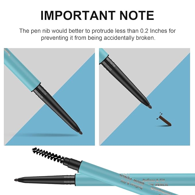 TurritopsisD Define & Fill Brow Pencil (2-Pack Black Brown) Waterproof Smudge-Proof Fine-Tip Very-Thin Pen with Built-in Spoolie Brush