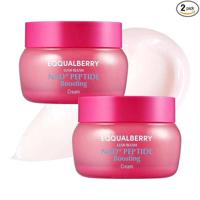 EQQUALBERRY NAD+ Peptide Boosting Cream, Pack of 2 – NAD+ 5% & 13 Peptides Anti-Aging Face & Body Cream | Firming & Lifting Pink Neck Cream for Sagging Skin (1.69 fl.oz * 2ea)