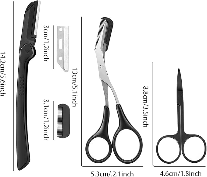 12 in 1 Eyebrow Trimmer Kit Eye Brow Scissors, Eyebrow Razor, Eyebrow Comb, Eyebrow Comb Scissor, Eyebrow Brush,Folding Eyebrow Knife, Scissors Razor, Eyebrow Trimmer, Tweezers.