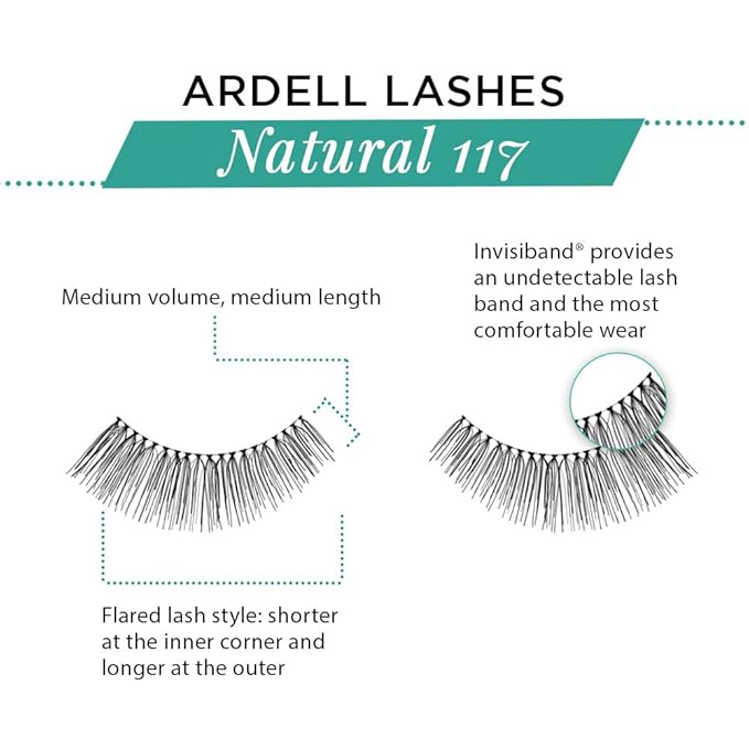 Ardell False Eyelashes 117 - Black, Natural Look & Flared Wispy Strip Lashes for Everyday Glam, 4 Pack