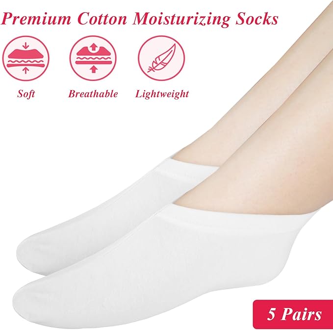 10-Pack White Spa Cotton Socks, Reusable Hydrating Socks, Cotton Blend Breathable Foot Mask Sleeves for Dry, Cracked Feet Relief, Overnight Moisturizing Foot Care, Home SPA Therapy