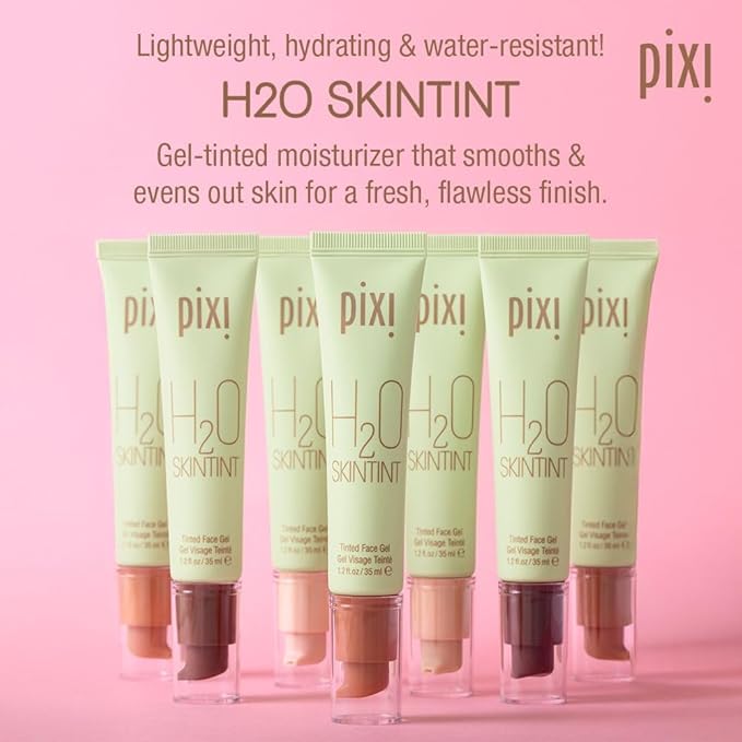 Pixi H2O SkinTint | Tinted Face Gel Moisturizer | Lightweight Hydrating Coverage with Hyaluronic Acid | Evens Skin Tone & Reduces Redness | Oil-Free Dewy Finish | Chai | 1.2 fl oz