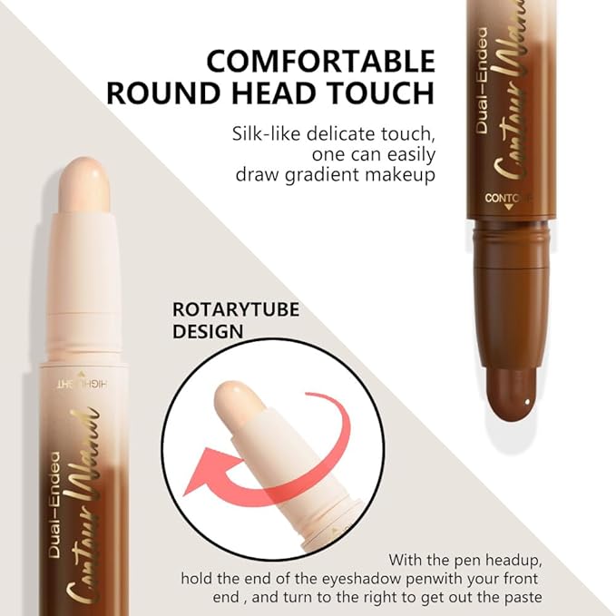 evpct Nude & Light Beige Cream Foundation Stick Face Body Makeup Dual Ended, no Transfer Waterproof 2 in 1 Cream Concealer Stick Contouring Makeup, Nose Contour Bronzer Sticks Face Highlighter Make up