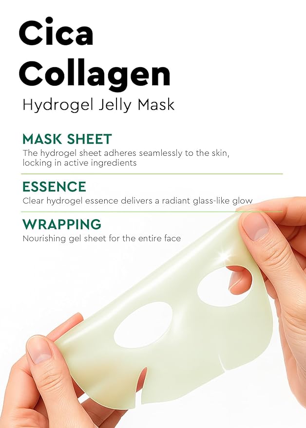 bewants Cica Collagen Hydrogel Jelly Mask with Centella Asiatica, Aloe Vera, Cucumber Extract – Moisturizing Face Sheet for Soothing, Firming, and Radiance (4 Packs)