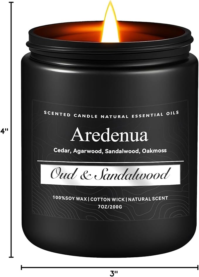 Oud & Sandalwood Candle for Meditation - Luxury Soy Candle for Home, Long Lasting Woody Aroma for Stress Relief & Calm, Hand Poured Scented Candle for Men & Women - Elegant Minimalist Home Decor