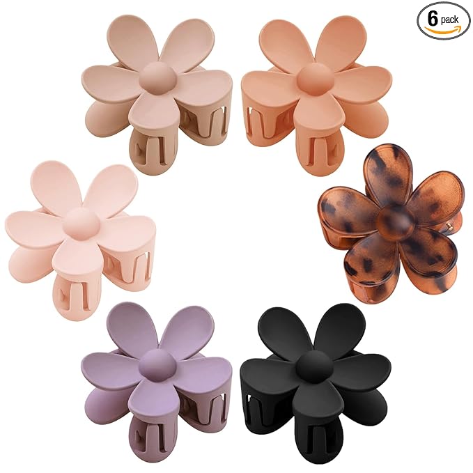 Flower Hair Clips 6 PCS for Women, Daisy Claw Clips Matte Large Claw Clips Strong Hold Jaw Clamps Hair Accessories for Thick Hair 6 Colors