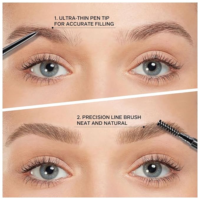 WanTuoluo Thin Eyebrow Pencils for Women - 5 Pack Waterproof Micro Dual-Ended Ultra-Fine Tip Brow Pen & Spoolie Brush, Formula for Natural Hair Strokes, Filling, Shaping - Dark Brown