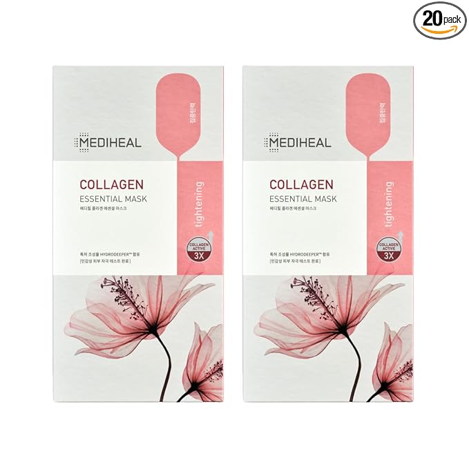 Mediheal Official Best Korean Sheet Mask - Collagen Essential Face Mask Lifting and Firming For All Skin Types Value Sets (20 Count)