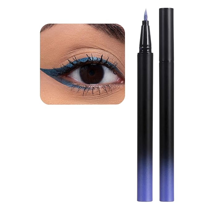 SAUBZEAN Metallic Liquid Eyeliner, Waterproof & Smudge-Proof Shimmer Eye Liner with Precision Brush, Long-Lasting Bold Color, Quick-Dry & Easy Removal, for Winged Makeup, Blue