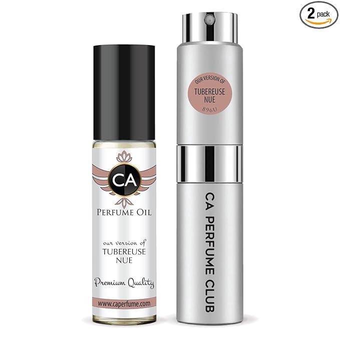 CA Perfume Duo Impression of Tubereuse Nue For Women And Men Perfume Layering Set Long Lasting Travel Size EDP + Body Oil Roll-On Bottle 0.27 Fl Oz+0.33 Fl Oz
