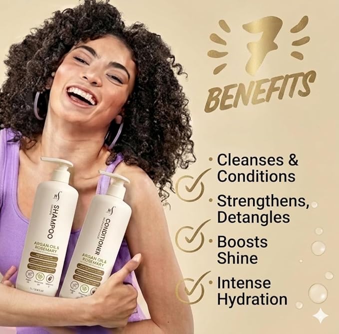 HerStyler Argan Oil Shampoo & Conditioner Set – Hydrating & Moisturizing for Dry, Damaged Hair – With Argan, Rosemary & Aloe – For Men & Women – 33.8 Fl Oz Each