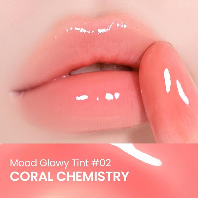 Peripera Mood Glowy Tint, Watery Glow Finish, Buildable Fresh Color, Lightweight, Long-Lasting, Non-Sticky, Korean Lip Tint (02 CORAL CHEMISTRY)