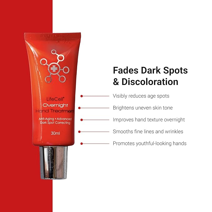 LifeCell Retinol + Vitamin C Overnight Hand Treatment – Anti-Aging Hand Cream for Dark Spots, Dryness & Fine Lines – Moisturizing Night Formula with Argan Oil – Unscented, Non-Greasy – 1oz