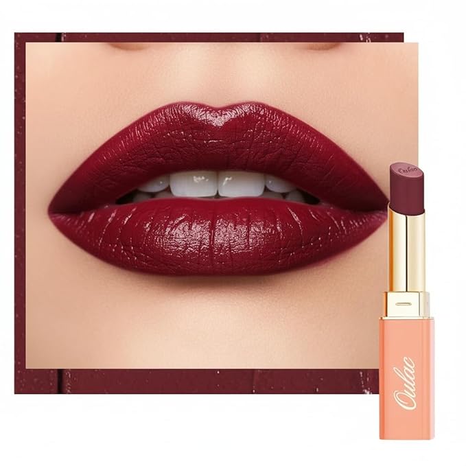 Oulac Color Rich Satin Lipstick - Burgundy Red Full Coverage Lip Color, Creamy Silky-Smooth, Moisturizing, Satin Matte Finish, Infused With Shea Butter, Vegan & Clean Beauty, 4g, SG13 Burgundy