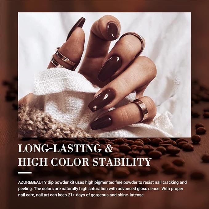 AZUREBEAUTY Dip Powder Nail Set, Fall Nude Dark Brown Purple Gary Natural 6 Colors Dipping Powder Starter Kit, French Nail Art Manicure DIY Salon, No Need Nail Lamp Cured