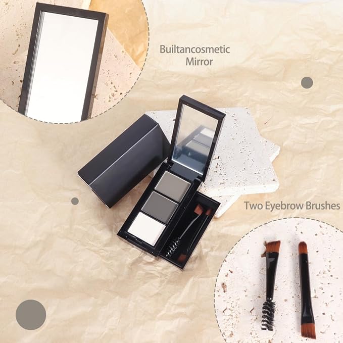 FeiCuiYun 3 Colors Eyebrow Powder Kit for Women, Long-Lasting Waterproof Matte Brow Powder, Eye Brow Powder with 2 Double-ended Eyebrow Brush, Purse-Friendly Compact (A03#Black Tea, 1Pcs)