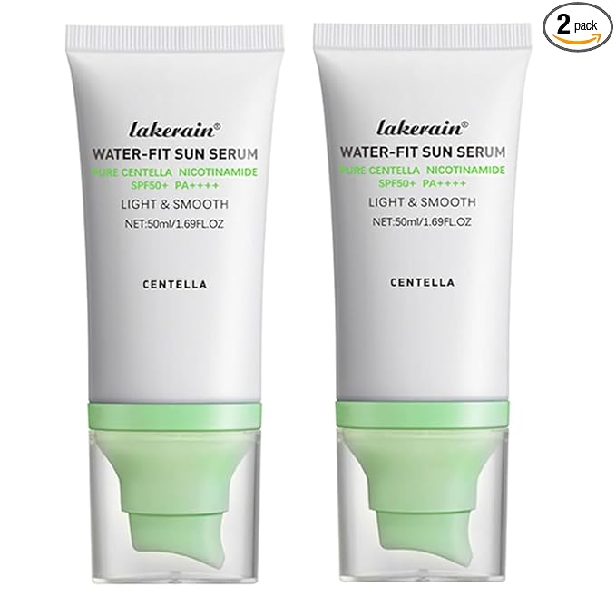 2PCS Centella Sunscreen SPF 50,Face Sun Screen Long-Lasting Protection,Madagascar Sunscreen,NO White Cast - Dry Oily Skincare,Moisturizing Non-Sticky Centella Water-Fit Sun Serum for All Skin. (Green)