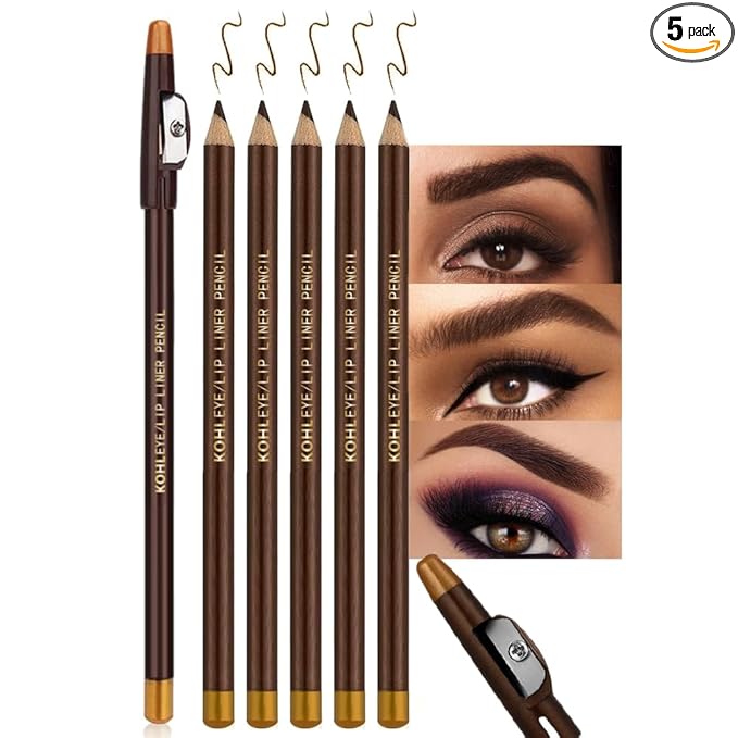 FeiCuiYun 5Pcs Wooden Hard-Core Eyebrow Pencils for Women, Dark Brown Eyebrow and Eyeliner Pencil, Long Lasting Waterproof and Sweat-Proof, Beginner Makeup Brow Pencil, Create a Natural Eye Brow