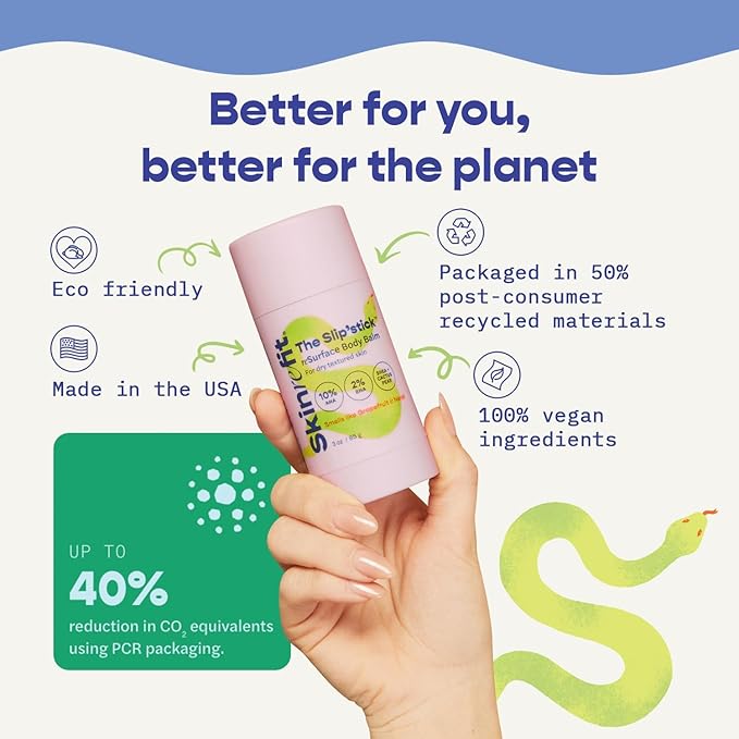 The Slip'stick 10% Glycolic Acid Exfoliating Body Stick for Strawberry Legs, Bumps on Arms and Dry Rough Skin. KP Treatment with 10% AHA, 2% BHA | Large 3 oz