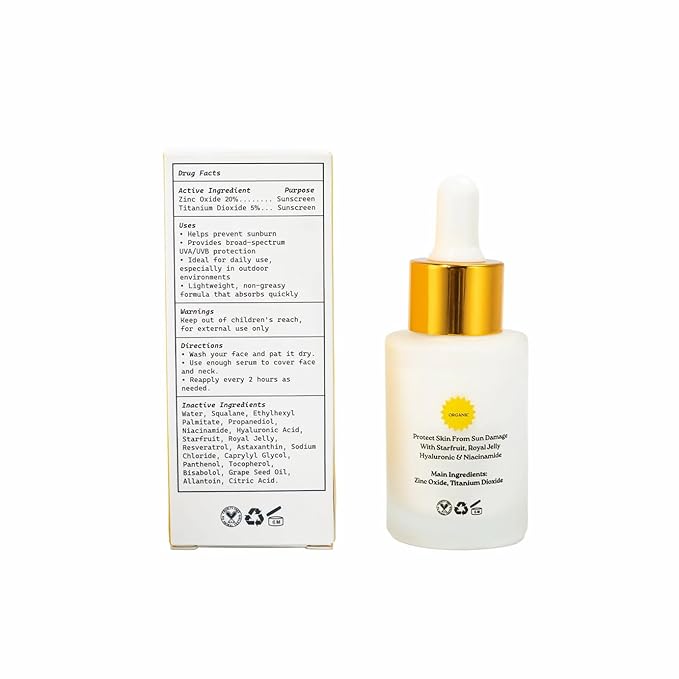 Sunscreen Serum- Enriched Mineral Face Sunscreen SPF 50 with Zinc Oxide 20% Titanium Dioxide 5%- With Hydrating Squalane For All Skin Types and Skin Tone 1oz