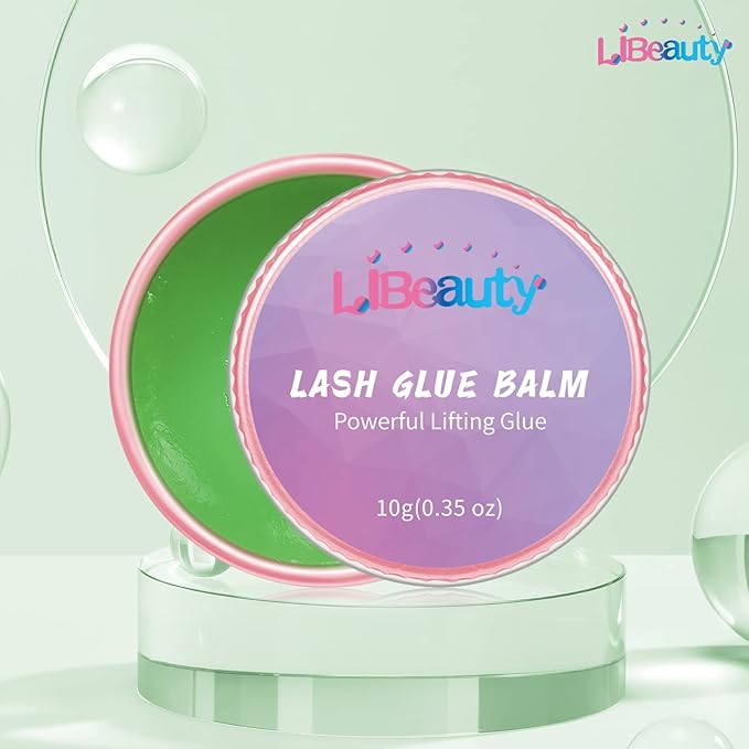 Libeauty Lash Lift Glue Balm Lash Lift Adhesive Strong Sticky Fruit Flavor Eyelash & Eyebrow Perm Glue Balm Brow Lamination Gel (Green Apple, 10g/0.35oz)