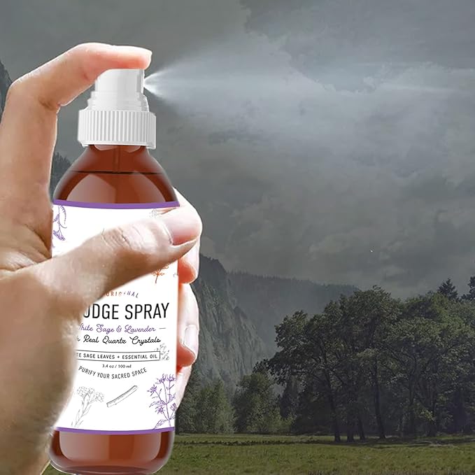 SOUL STICKS White Sage & Lavender Smudge Spray – 3.5oz Smokeless Mist with Quartz Crystals – Calming Essential Oil Spray for Sleep, Stress Relief, Meditation, and Energy Cleansing