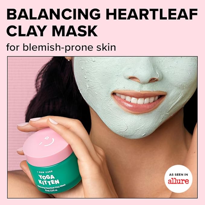 I DEW CARE Heartleaf Clay Mask - Yoga Kitten | Wash-off, For Blemish-prone with Kaolin, Heartleaf, Tea Tree Extract, Home Spa, Korean Skincare, Glass Skin Look, Soothing, Christmas Gifts, 2.5 FL Oz