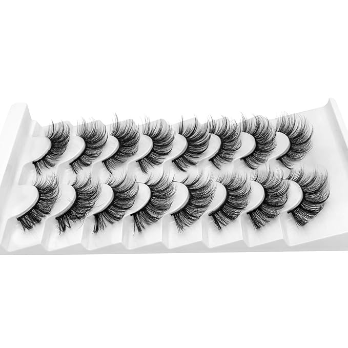 DYSILK Eyelashes Natural Look - 8 Pairs 5D Lashes 17mm - Mink Eyelashes Fluffy Lashes Pack Cat Eye Soft Reusable