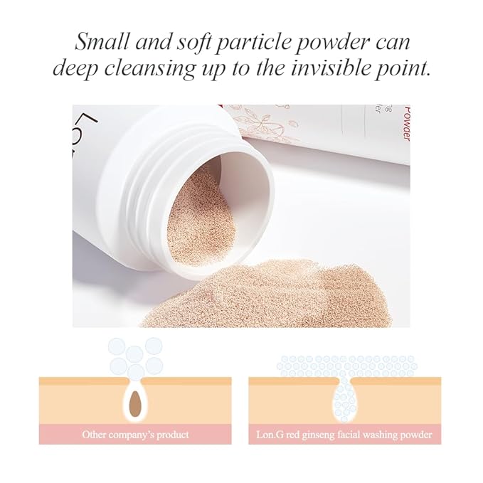 LON.G Red Ginseng Enzyme Powder Face Wash | Soft Cleanser and Exfoliator for Sensitive Skin, hydrating daily facial cleanser, low pH, blackhead removal, Ultra- Fine, Korean Skincare, 50g 1.76 oz.