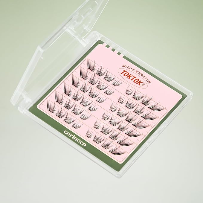 CORINGCO Toktok Hara Light Self Adhesive False Eyelashes, Natural Look, No Glue Needed, Assorted Set of 9/10/11mm, Reusable Lash Clusters Kbeauty (Cats)