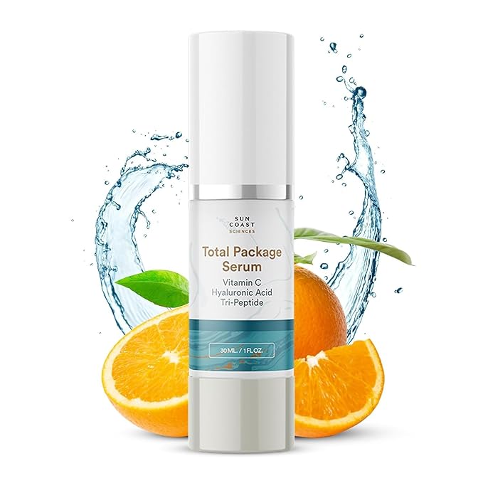 Sun Coast Sciences - Creamy Total Package Serum - Vitamin C Serum with Hyaluronic Acid & Peptides for Face - Hydrating Anti Aging Face Serum for Smoother, Firmer Looking Skin - 1 Fl Oz (Pack of 1)