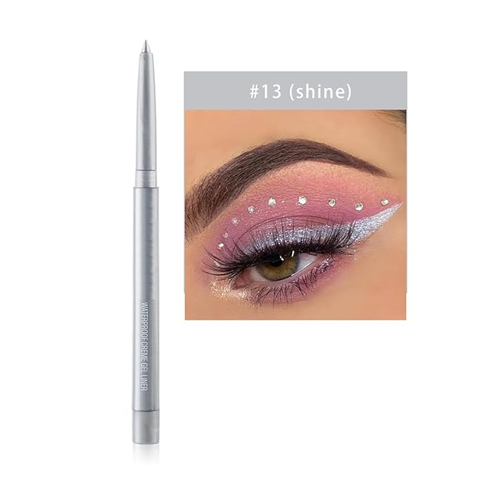 Eyeliner Pencil, Waterproof Eyeliner Long-lasting, Silver Eyeliners, High-Pigmented Colorful Eyeliners Easy To Use Eye Liner Pen for Women, Silver