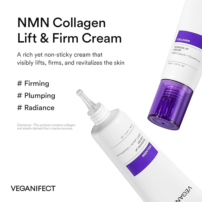 VEGANIFECT NMN Collagen Cream | Hydrating & Firming Moisturizer with Peptides & Glutathione & Hyaluronic Acid | Boosts Elasticity & Wrinkle Care | Korean Skincare, 1.69 fl.oz