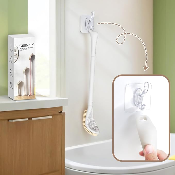 New Foot Brush with Adjustable Long Handle, 3-in-1 Foot Scrubber for Wet or Dry Brushing, 10.2’’- 27.5’’ Foot Scrub Brush for Senior, Pregnant, Disabled, or Injured, Gift-Box Packed(White)