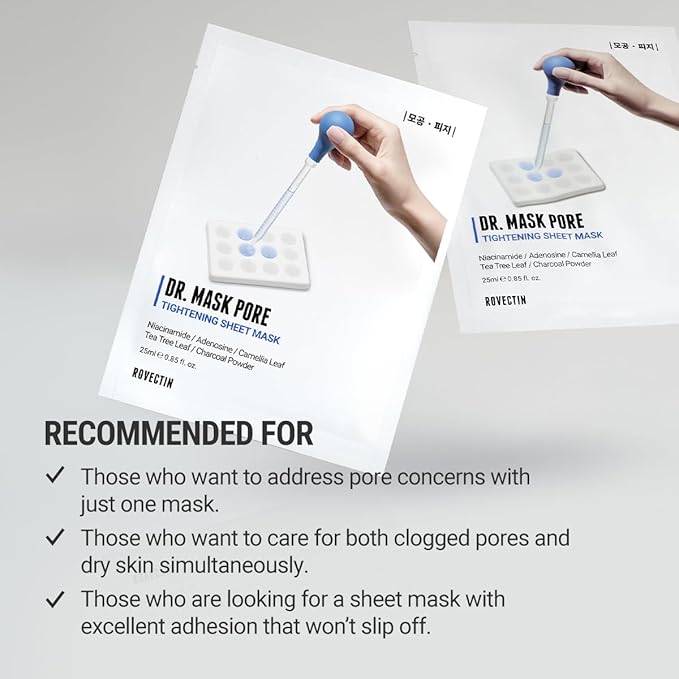 ROVECTIN Dr. Mask Pore Tightening Sheet Mask | Pore Refining & Smoothing Face Mask – Minimizes the Look of Pores, Controls Excess Oil & Improves Skin Texture with Niacinamide