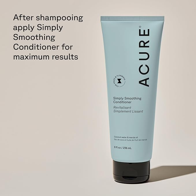 Acure Simply Smoothing Shampoo and Conditioner Set - Hydrating & Moisturizing for Women & Men, Moisturize Frizzy, Dry, Damaged Hair w/Coconut Water, Vegan, Paraben & Sulfate Free - 8 fl oz (2 Pack)