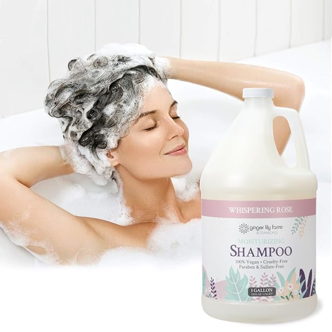 Ginger Lily Farms Botanicals Moisturizing Shampoo for All Hair Types, 100% Vegan & Cruelty-Free, Whispering Rose Scent, 1 Gallon (128 fl oz) Refill