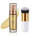 Body Shimmer Oil, Metallic Gold Natural Glow Luminizer, Long Lasting Moisturizing Liquid Illuminator Highlighter Makeup for a Sun-Kissed Glow, Brush Include, 1oz, Light