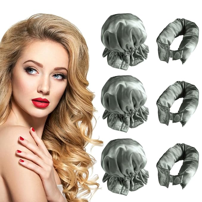 Hair Rollers Set, 3Pcs Satin Heatless Curling Rods, Heatless Curls with Cap for All Hair Types, No Heat Curling