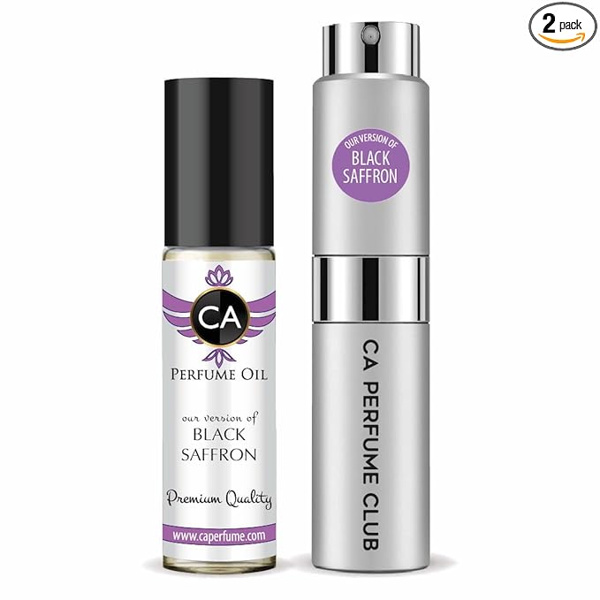 CA Perfume Duo Impression of Black Saffron For Women And Men Perfume Layering Set Long Lasting Travel Size EDP + Body Oil Roll-On Bottle 0.27 Fl Oz+0.33 Fl Oz